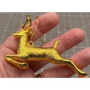 Vintage 1991 MMA AMS Gold Tone Running Deer Brass Ornament 3.25"